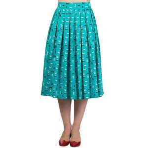 50s Retro Teal Cat Print Skirt w/ Pockets – Pinup Style